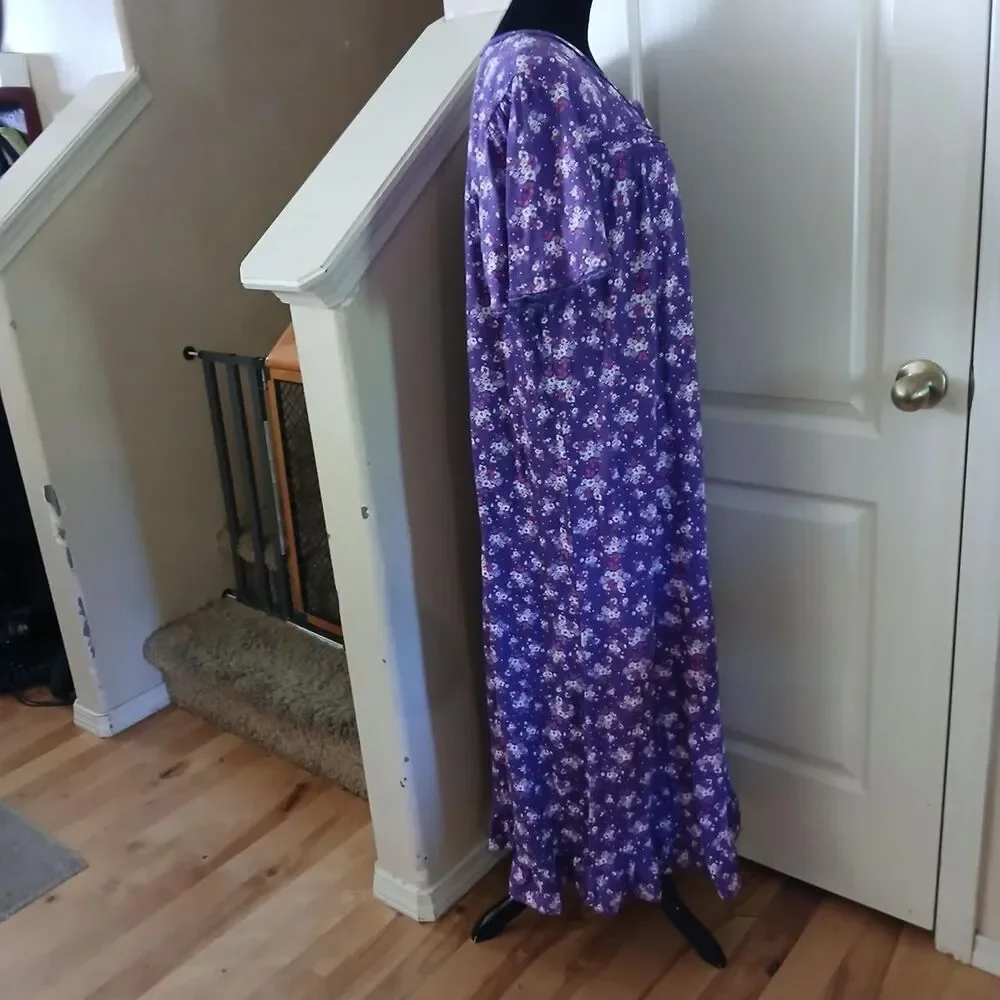 Dreams & Co. Floral 100% Cotton Nightgown Maxi House Dress L 18/20 Cottage Fairy